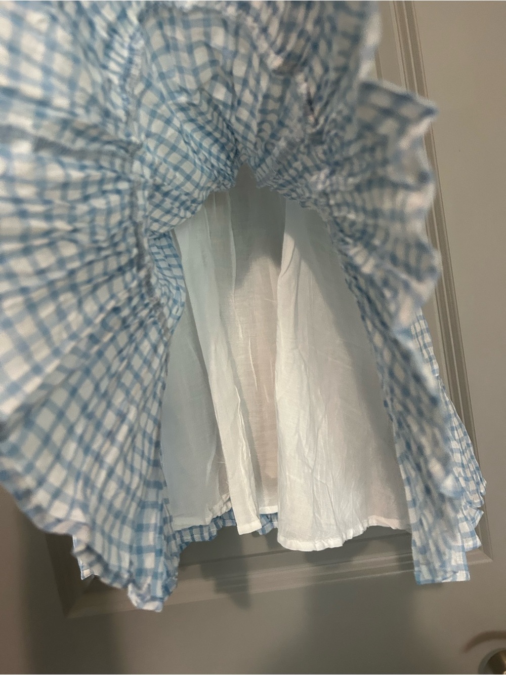 Saltwater Luxe Blue & White Gingham Smocked Tiered Mini Dress Size Small NWT - Picture 6 of 6